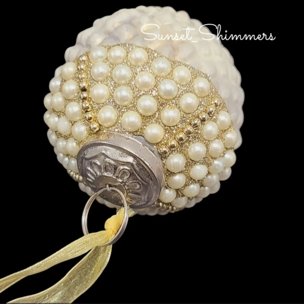 4pc Set Gold Beaded Pinecone / Egg Corn Glass Kugal Style Christmas Ornaments